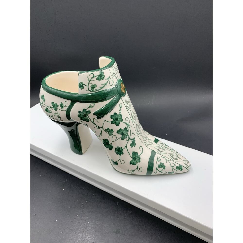 Irish Ceramic Shoe Planter/Decor White & Green Floral